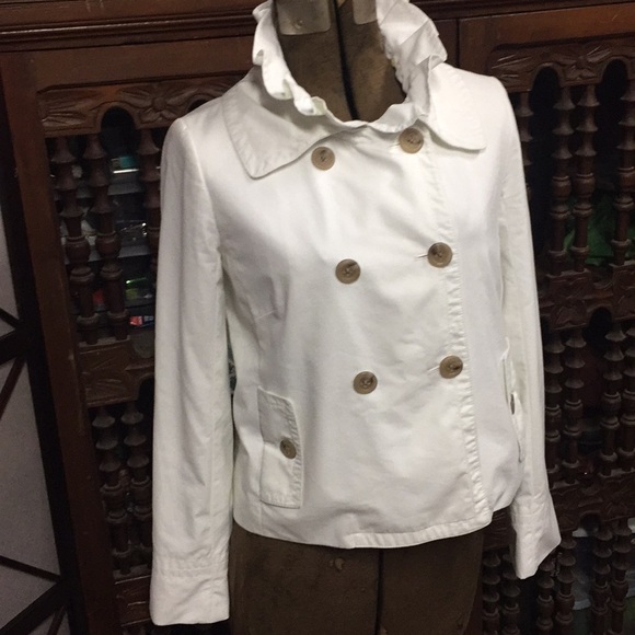 J. Crew White Blazer Pea Coat Size 0 XS frilled